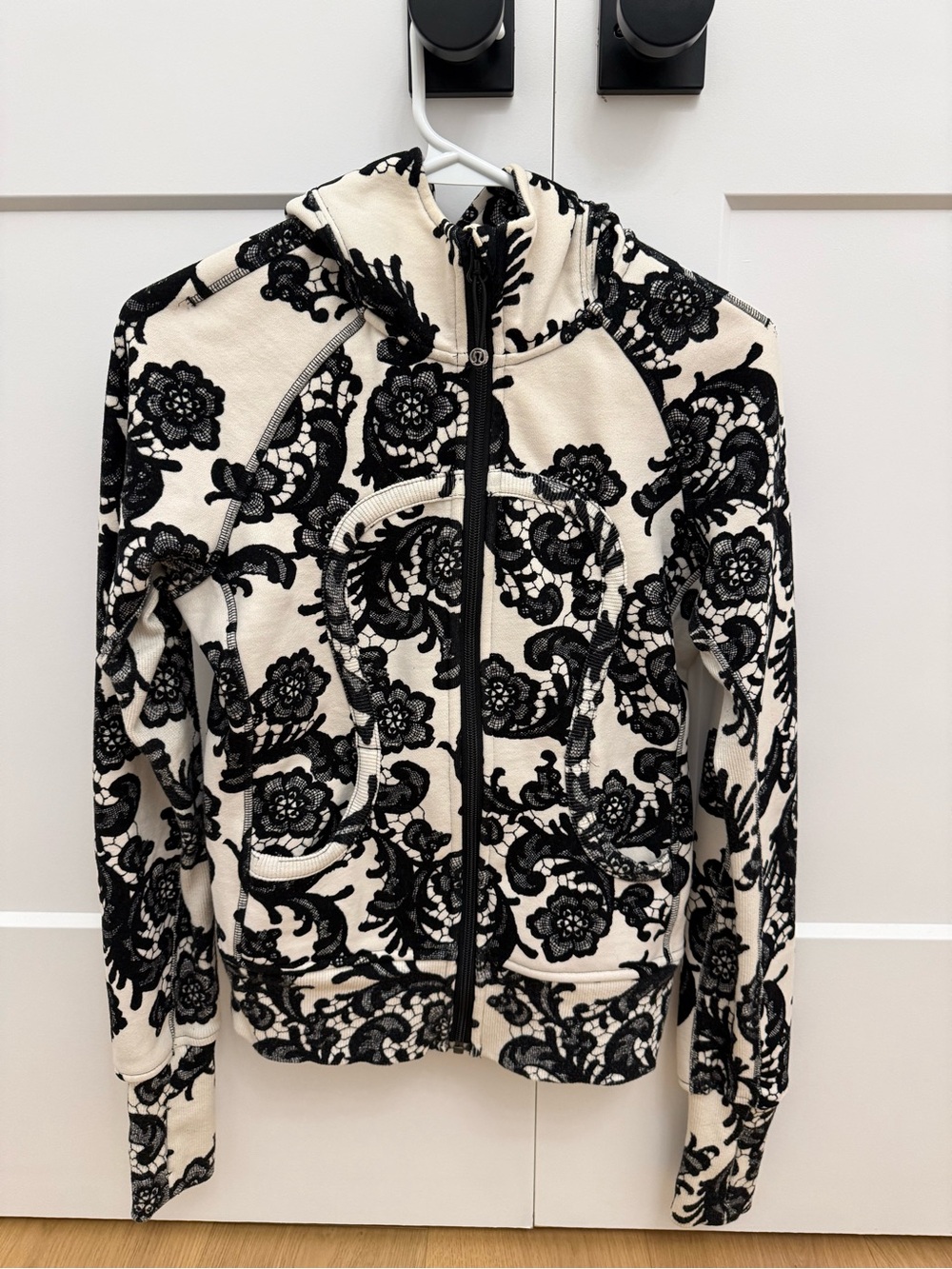lululemon athletica Cream and Black Floral Zip Hoodie